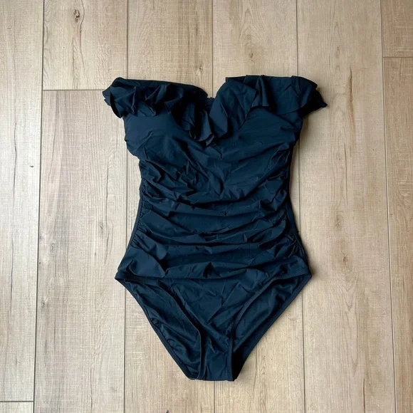J. Crew Black Ruffled One Piece Swimsuit - Picture 3 of 6